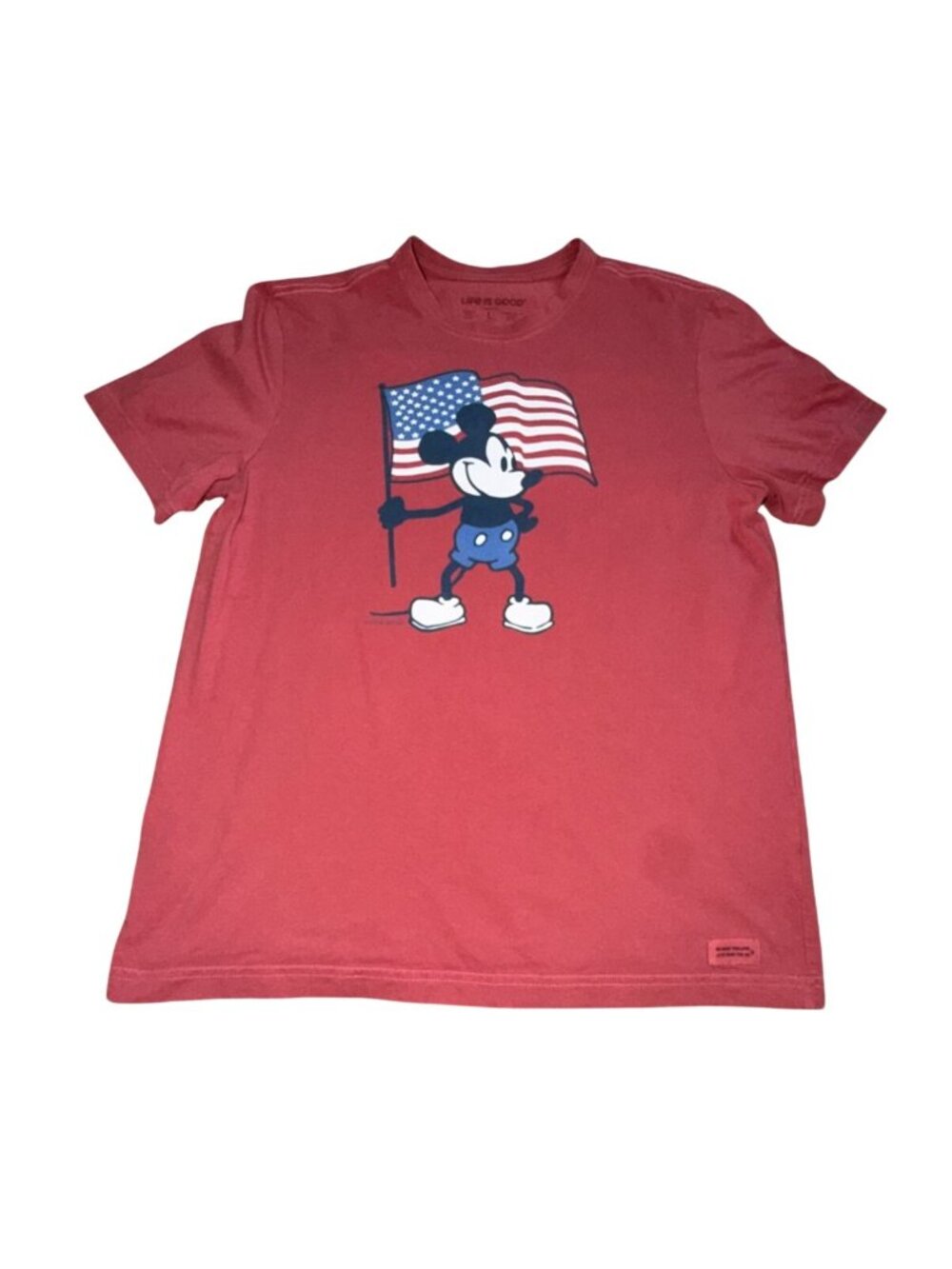 Life Is Good Mens Steamboat Willie Americana Crewneck T-Shirt-L-GUC